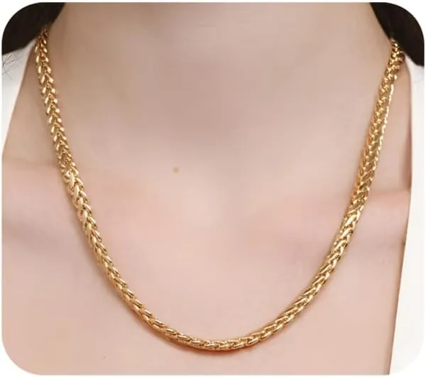 Gold Flat Chain Necklace for Women Men Chunky Wheat Chain Choker Necklace Bold Punk Rock Statement Necklace for Couple