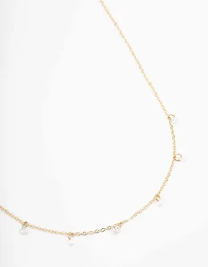 Gold Floating Diamante Droplet Necklace