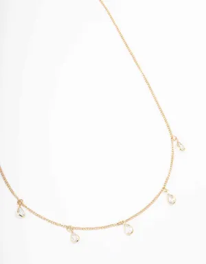 Gold Floating Pear Diamante Droplet Necklace