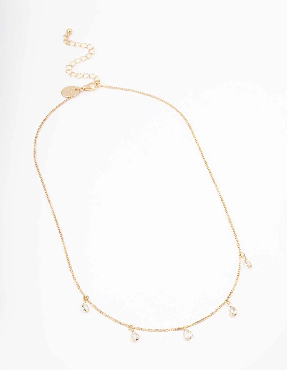 Gold Floating Pear Diamante Droplet Necklace
