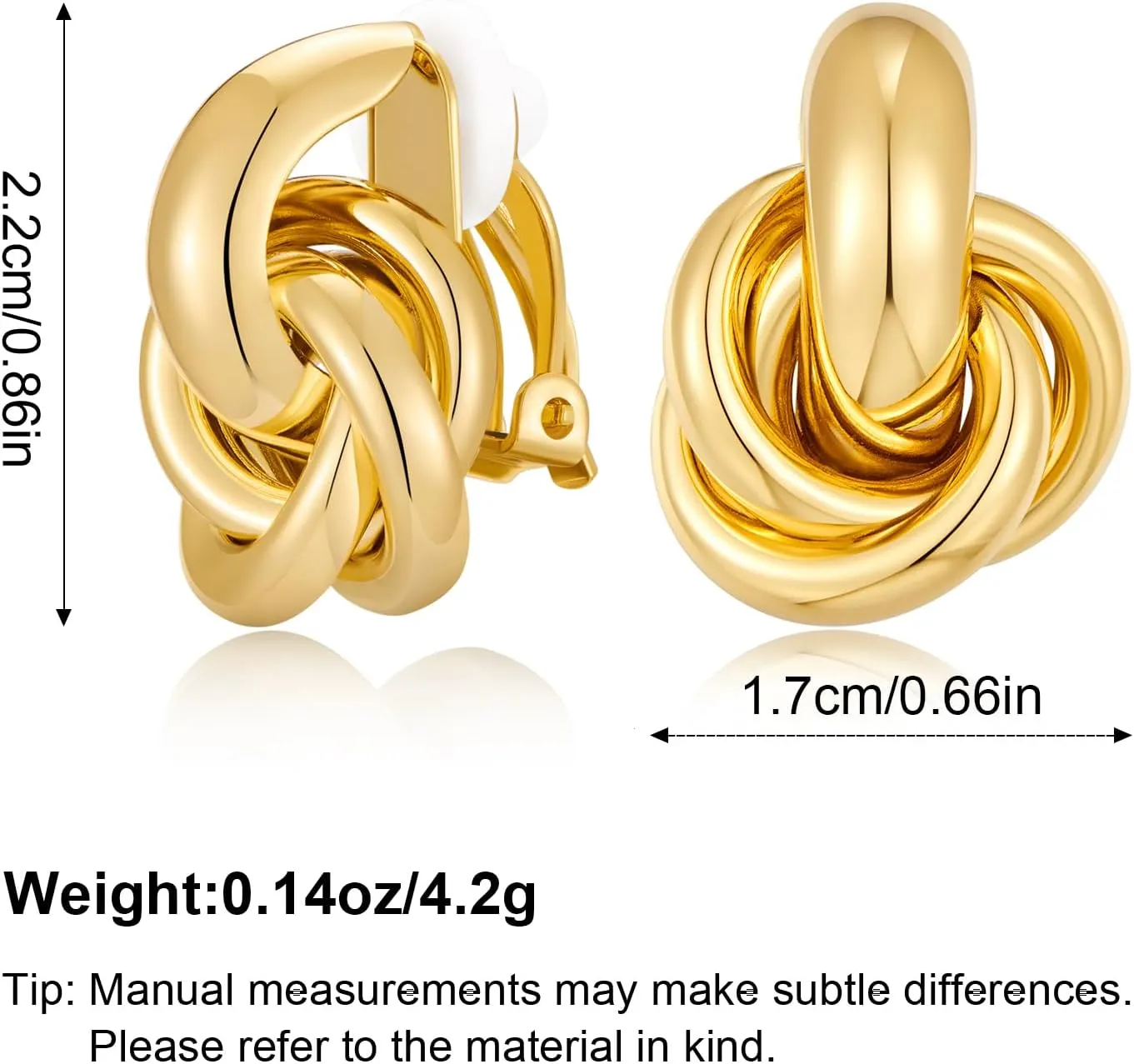 Gold Geometric Clip On Earrings for Women 18K Chunky Gold Knot Link Clip Earrings Trendy Jewelry