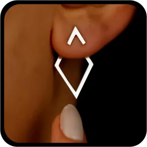 Gold Geometric Stud Earrings Rhombus Ear Jacket Earrings Hollow Square Front Back Earrings Geometric Rhombus Earrings Jewelry for Women
