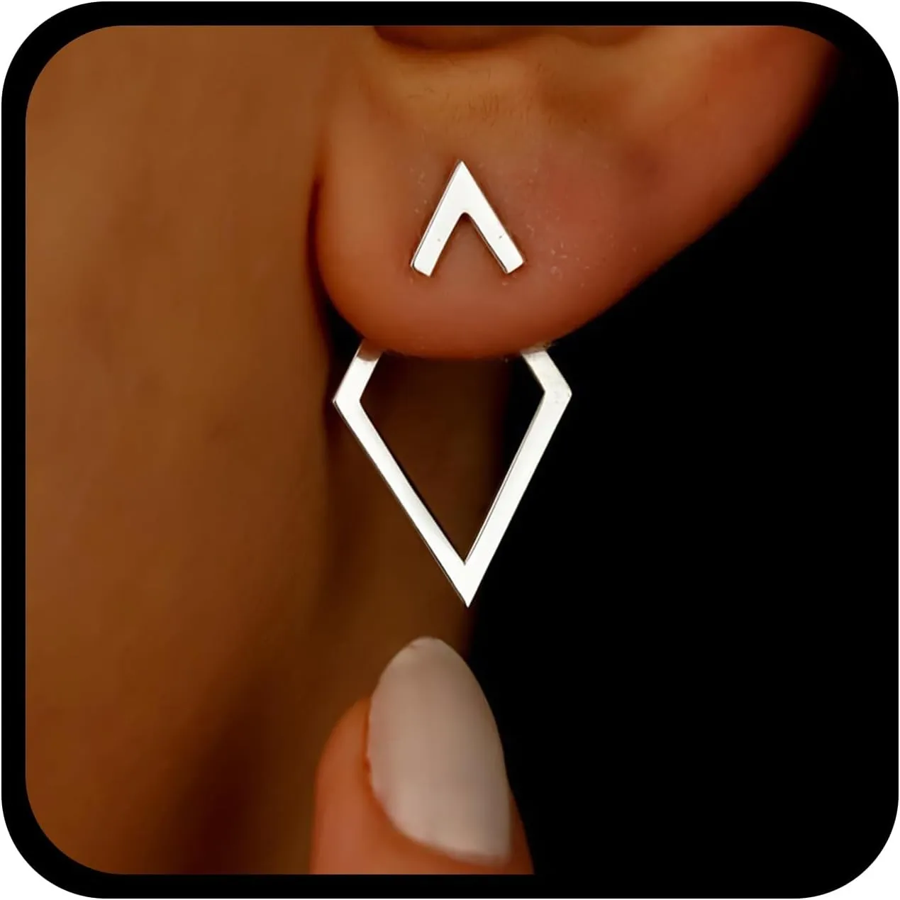 Gold Geometric Stud Earrings Rhombus Ear Jacket Earrings Hollow Square Front Back Earrings Geometric Rhombus Earrings Jewelry for Women