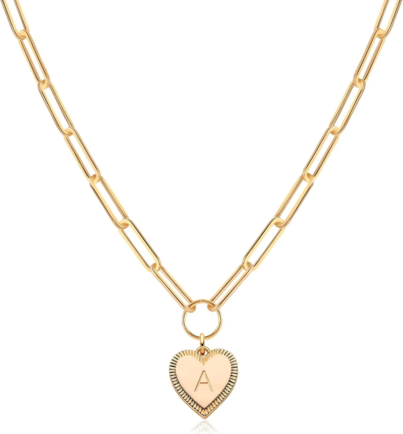 Gold Heart Necklace for Women Layered Initial Pendant Necklace Paperclip Gold Chain Aesthetic Jewelry Personalized 14k Gold Plated Necklaces