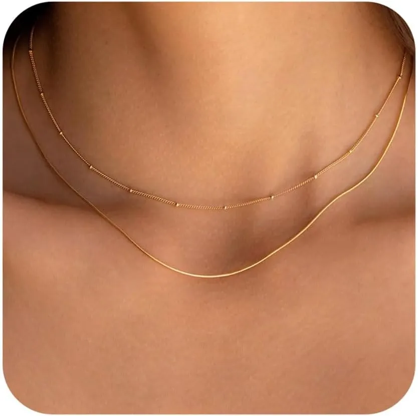 Gold Herringbone Necklace for Women Dainty 18K Gold Plated Layered Snake Chain Choker Necklaces Jewelry Set for Women