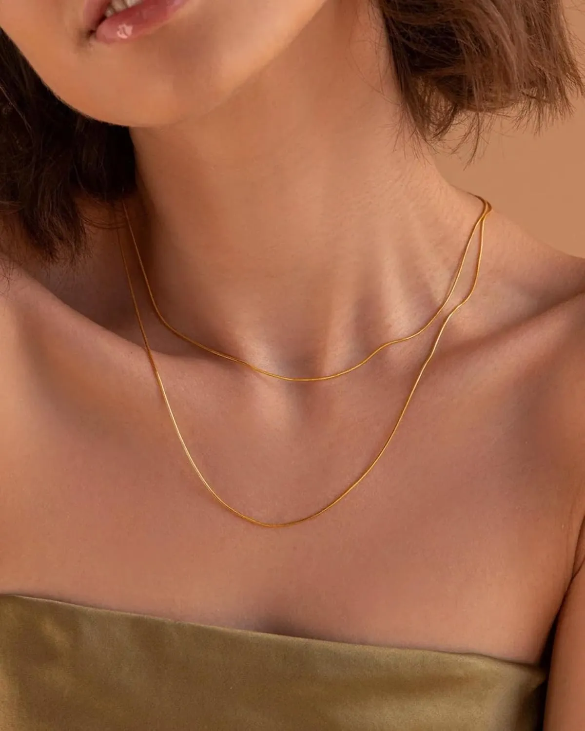 Gold Herringbone Necklace for Women Dainty 18K Gold Plated Layered Snake Chain Choker Necklaces Jewelry Set for Women