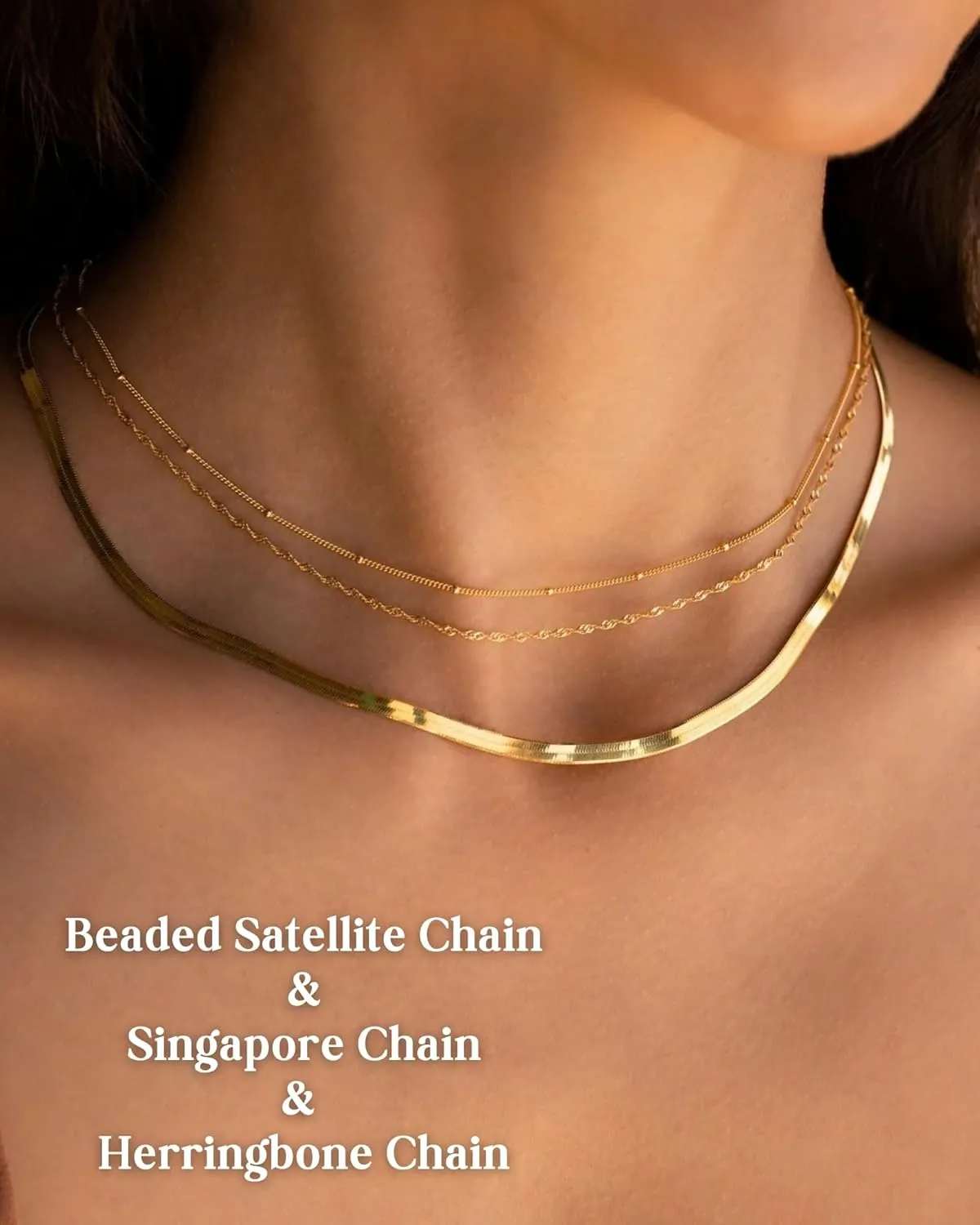 Gold Herringbone Necklace for Women Dainty 18K Gold Plated Layered Snake Chain Choker Necklaces Jewelry Set for Women