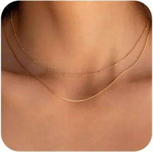 Gold Herringbone Necklace for Women Dainty 18K Gold Plated Layered Snake Chain Choker Necklaces Jewelry Set for Women