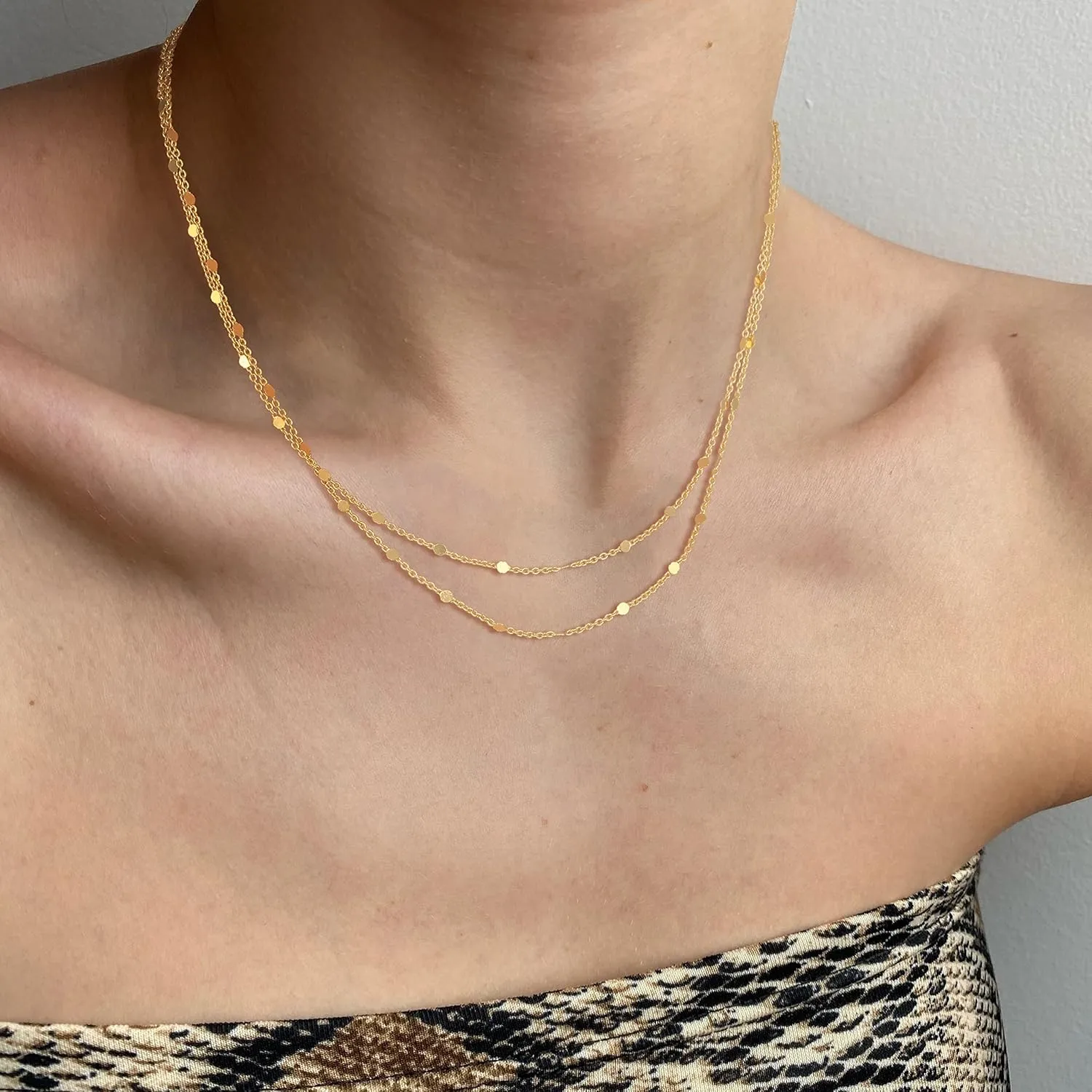 Gold Herringbone Necklace for Women, Dainty Layered Gold Necklaces Snake Simple 14K Gold Plated Chain Choker Necklaces Stack Chunky Trendy Gold Jewelry Gift for Women