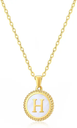 Gold Initial Necklace, 18K Gold Plated letter Pendant Necklace for Women Choker Personalized Shell Necklaces Chain Jewelry