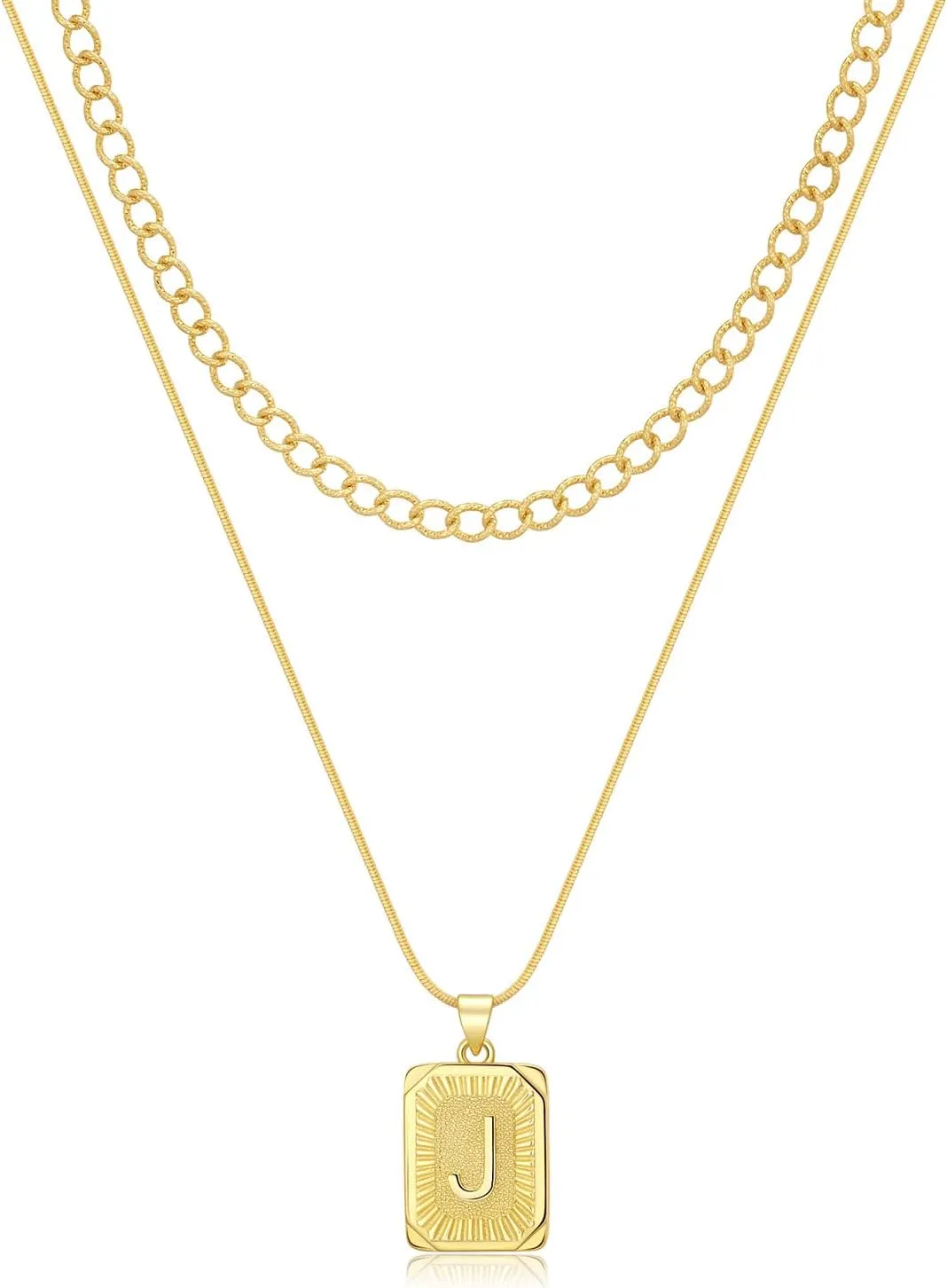 Gold Initial Necklaces for Women 14K Gold Plated Letter Necklace Square Pendant Layered Gold Choker Necklaces Set Trendy Jewelry