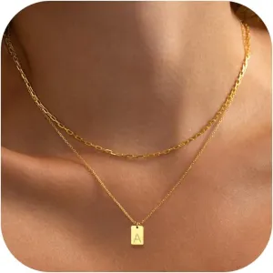 Gold Initial Necklaces for Women - 18K Gold Plated Layered Letter Initial Necklace Simple Paperclip Chain Dainty Gold Necklaces for Women Trendy Jewelry Gifts