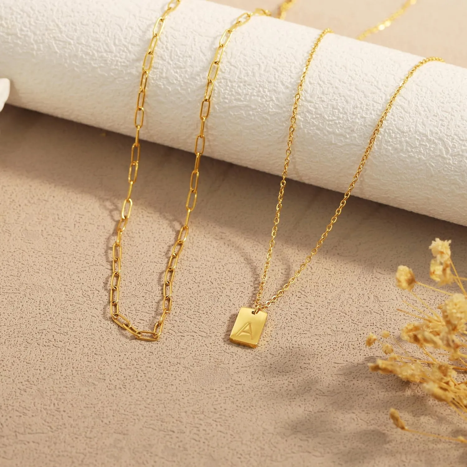 Gold Initial Necklaces for Women - 18K Gold Plated Layered Letter Initial Necklace Simple Paperclip Chain Dainty Gold Necklaces for Women Trendy Jewelry Gifts