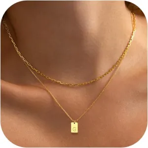 Gold Initial Necklaces for Women - 18K Gold Plated Layered Letter Initial Necklace Simple Paperclip Chain Dainty Gold Necklaces for Women Trendy Jewelry Gifts