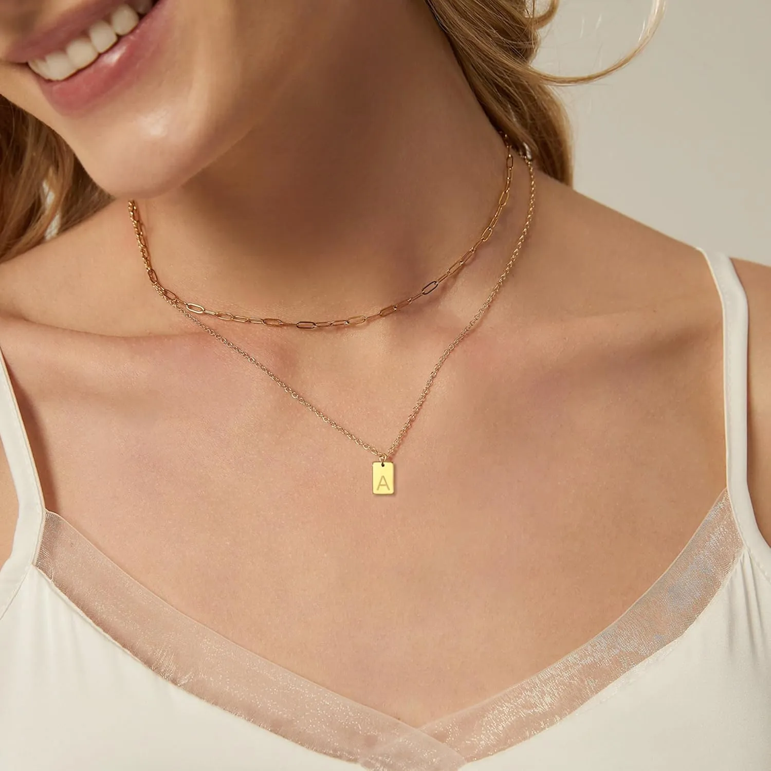 Gold Initial Necklaces for Women - 18K Gold Plated Layered Letter Initial Necklace Simple Paperclip Chain Dainty Gold Necklaces for Women Trendy Jewelry Gifts