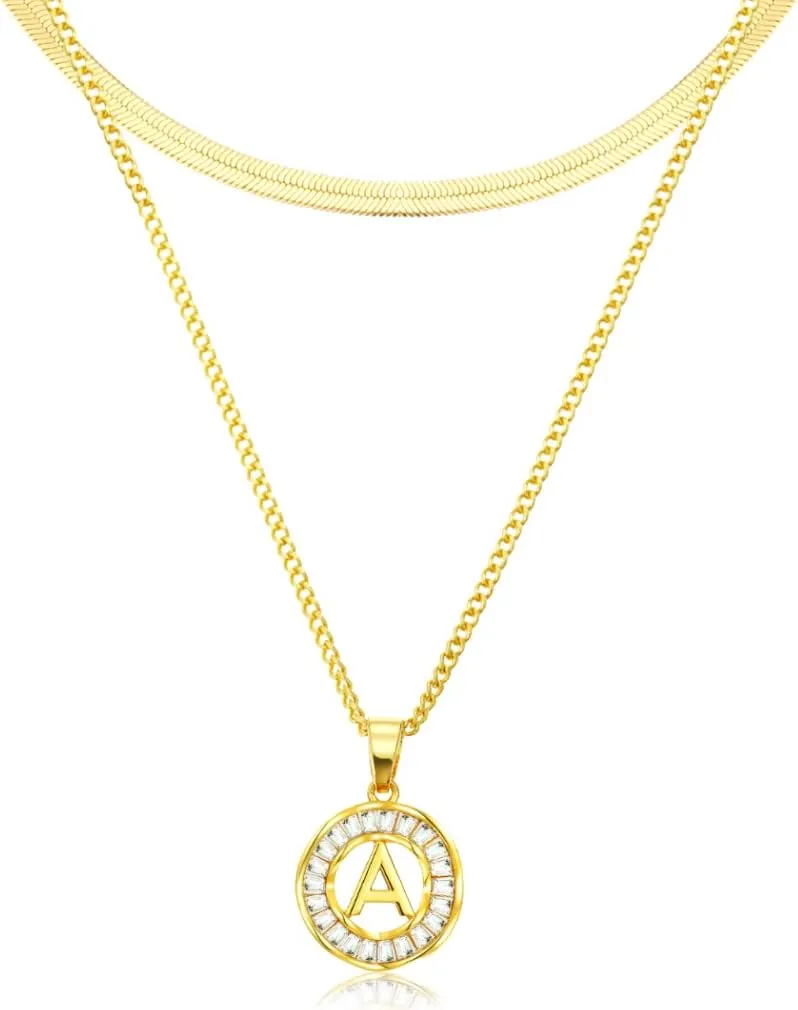Gold Initial Necklaces for Women Dainty Jewelry for Women 18k Plated Layered Letter Necklace
