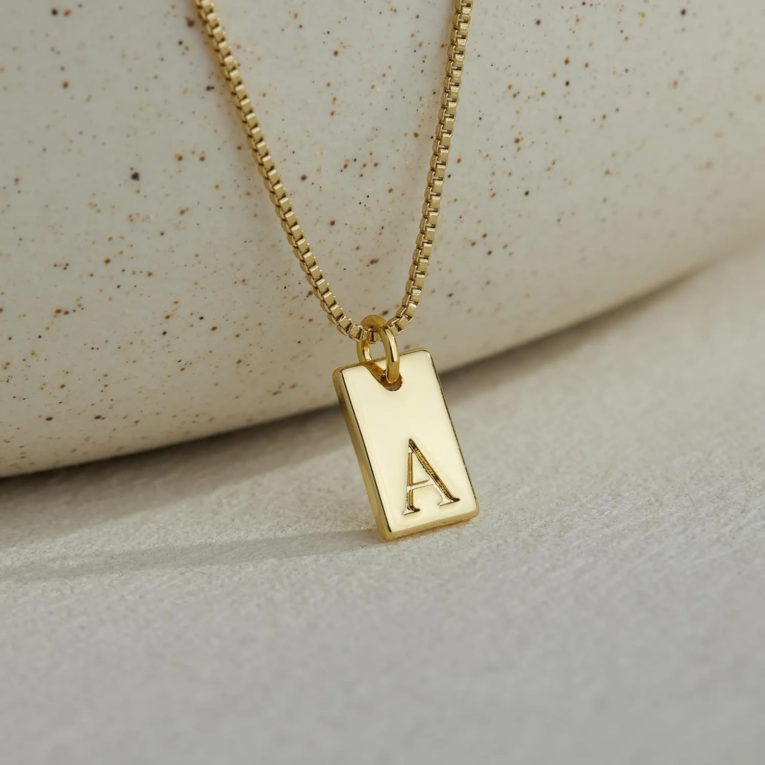 Gold Initial Necklaces for Women Non Tarnish, 14K Gold Plated Dainty Square Letter Pendant Charm Necklace Waterproof A-Z Trendy Thin Chain Name Personalized Jewelry Gifts