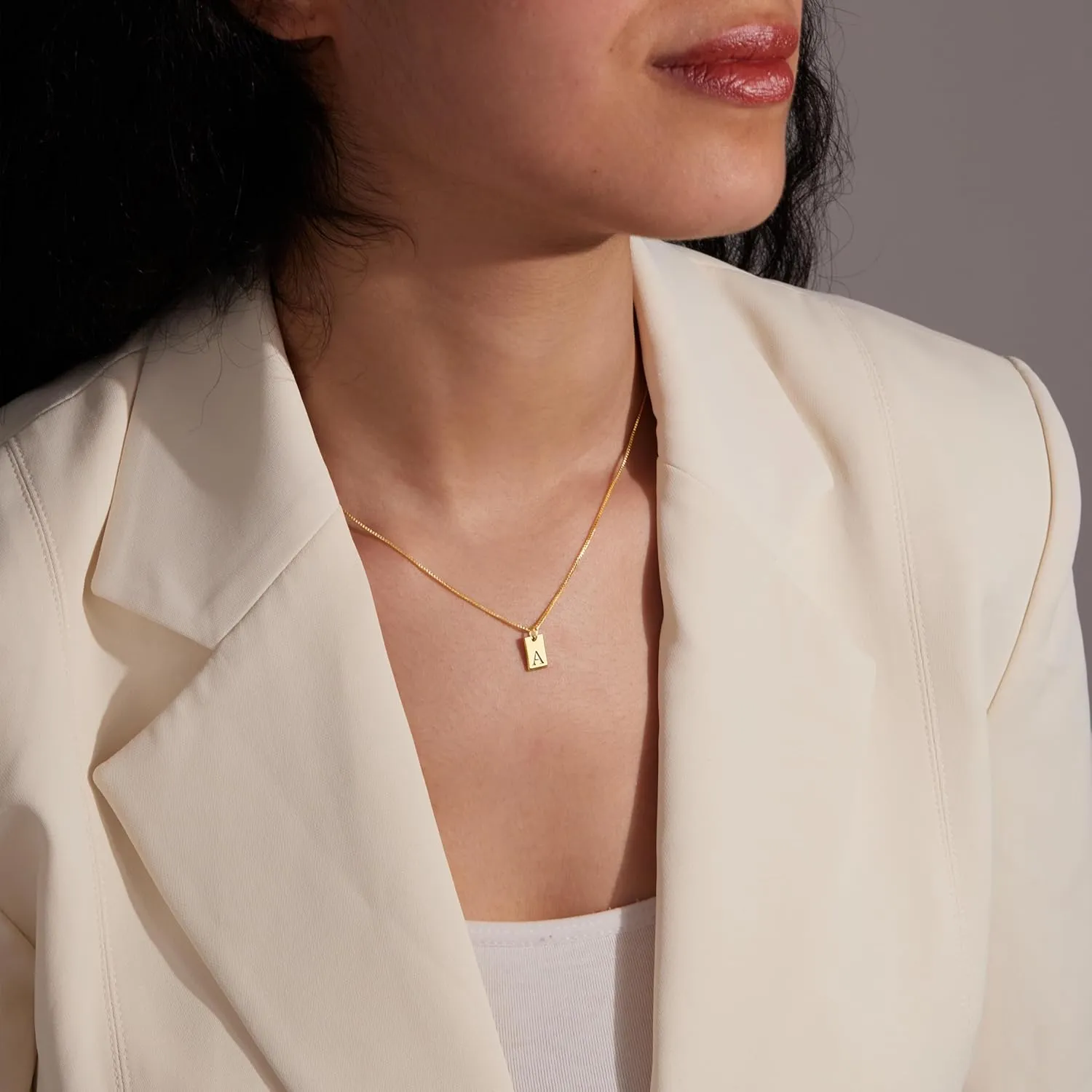 Gold Initial Necklaces for Women Non Tarnish, 14K Gold Plated Dainty Square Letter Pendant Charm Necklace Waterproof A-Z Trendy Thin Chain Name Personalized Jewelry Gifts