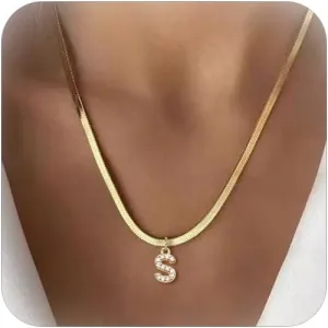 Gold Initial Necklaces for Women Trendy,Dainty 18k Gold Plated Charm Choker Necklace for Women Herringbone Chain Necklaces Jewelry
