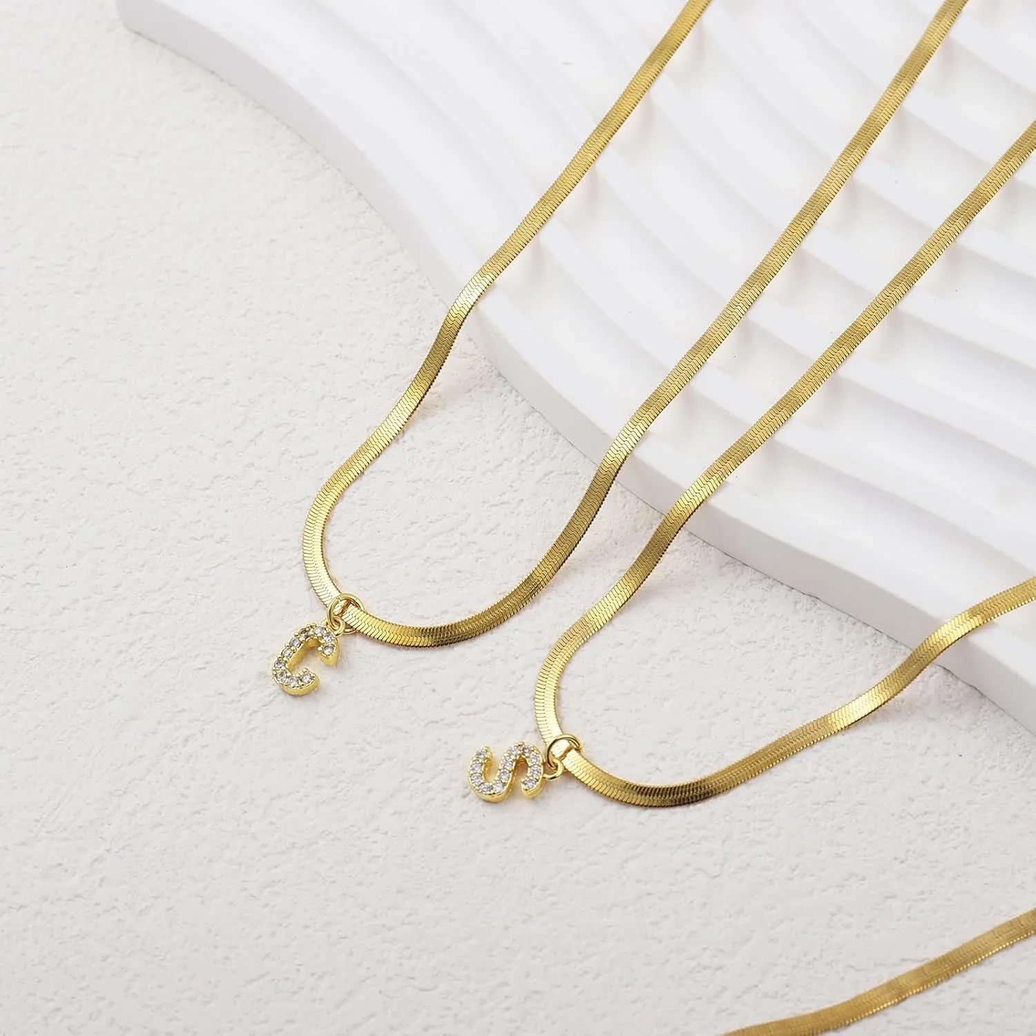 Gold Initial Necklaces for Women Trendy,Dainty 18k Gold Plated Charm Choker Necklace for Women Herringbone Chain Necklaces Jewelry