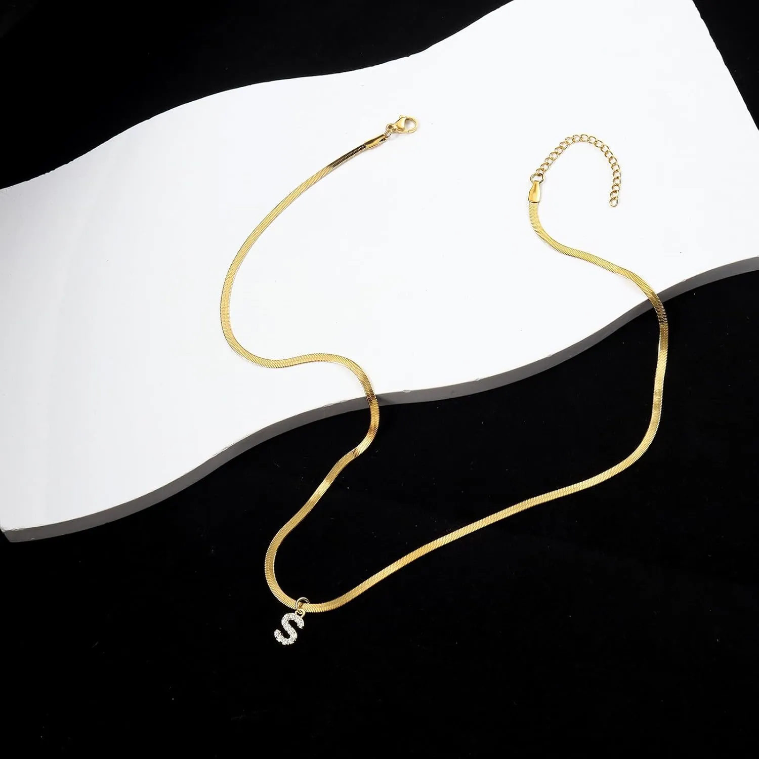 Gold Initial Necklaces for Women Trendy,Dainty 18k Gold Plated Charm Choker Necklace for Women Herringbone Chain Necklaces Jewelry
