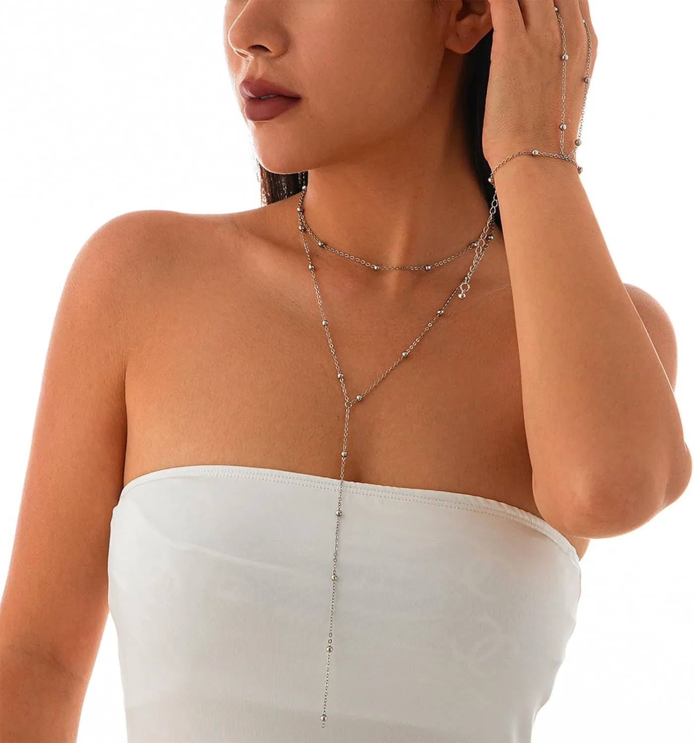 Gold Lariat Ncklace for Women Long Silver Necklaces for Women Layered Beaded Chain Drop Necklaces Jewelry