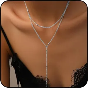 Gold Lariat Ncklace for Women Long Silver Necklaces for Women Layered Beaded Chain Drop Necklaces Jewelry