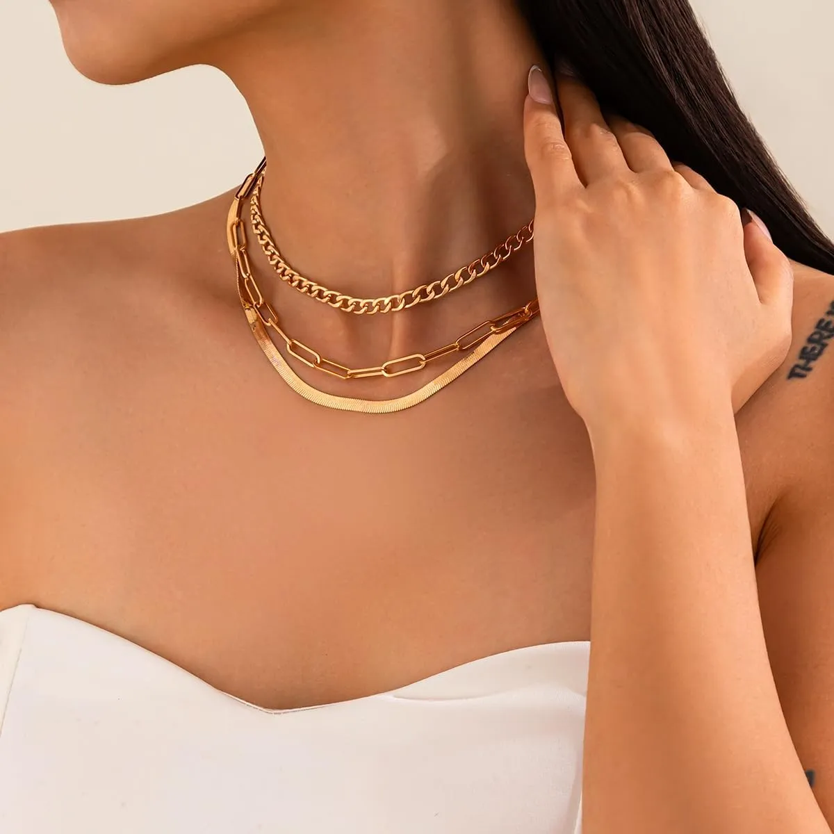 Gold Layered Chain Necklace for Women Set Gold Plated Dainty Paperclip Chain Necklaces Stack Herringbone Choker Necklace Punk Jewelry