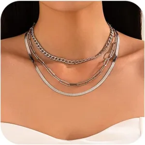 Gold Layered Chain Necklace for Women Set Gold Plated Dainty Paperclip Chain Necklaces Stack Herringbone Choker Necklace Punk Jewelry