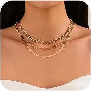 Gold Layered Chain Necklace for Women Set Gold Plated Dainty Paperclip Chain Necklaces Stack Herringbone Choker Necklace Punk Jewelry