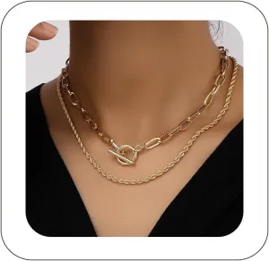 Gold Layered Chokers Necklaces for Women Trendy Toggle Clasp Chain Necklace Cuban Chunky Statement Necklaces Set Delicate Gold Adjustable Jewelry Gifts