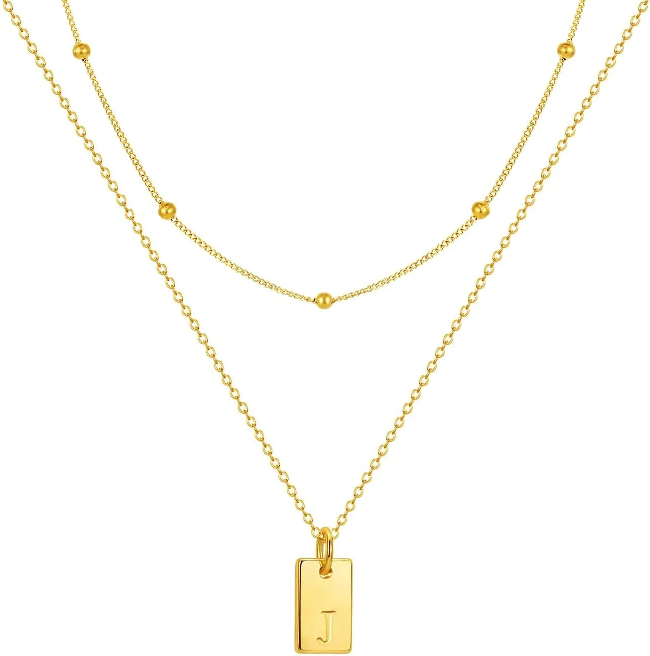 Gold Layered Initial Necklaces for Women, 18k Gold Plated Letter Pendant Necklace Stack Gold Choker Chain Jewelry Set Layering Personalized Tag Necklaces for Women Trendy