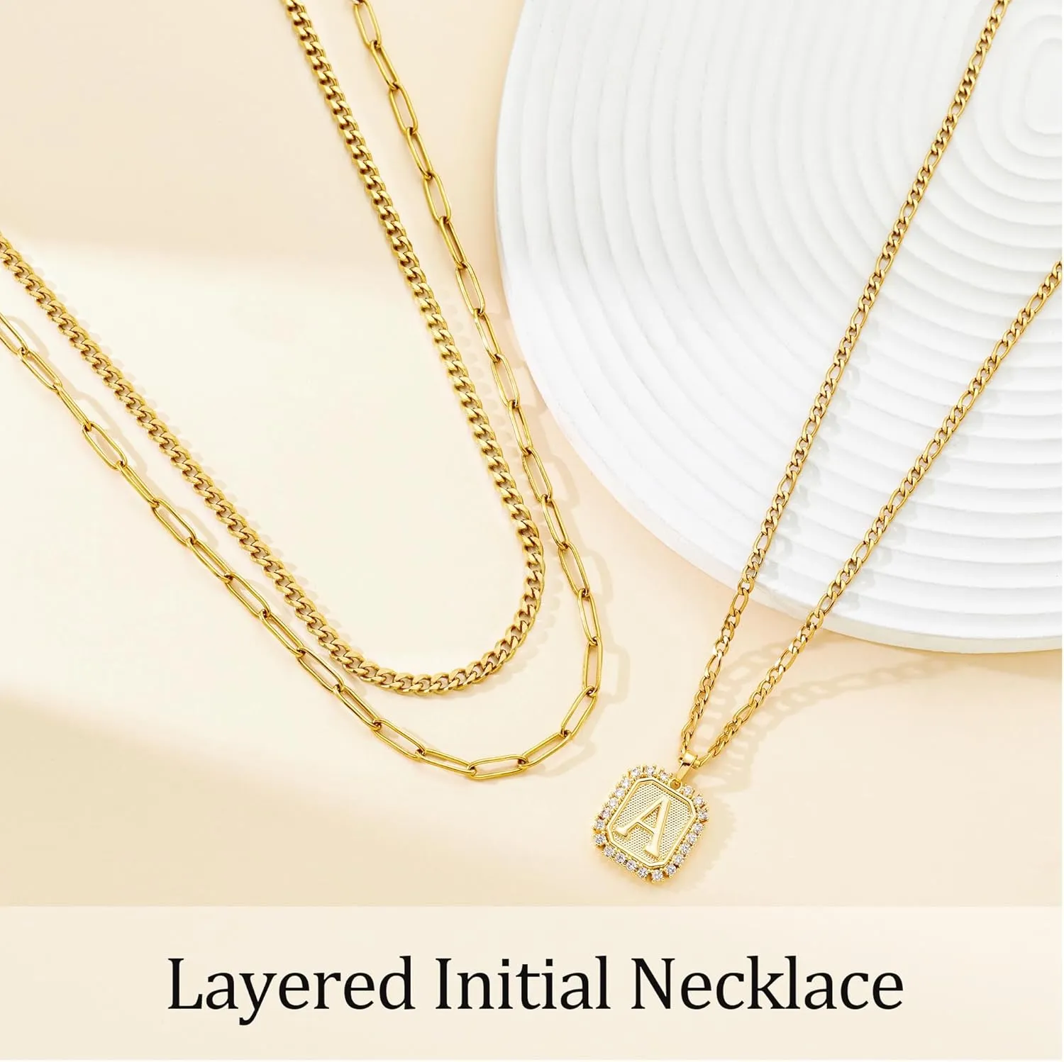 Gold Layered Initial Necklaces for Women Letter A-Z Pendant with Cubic Zirconia Layering Letter Necklace Curb Cuban Paperclip Figaro Chain Choker Necklace for Teen Jewelry Gifts