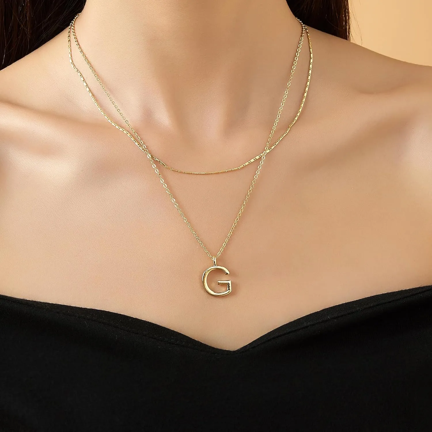 Gold Layered Initial Necklaces for Women Trendy, Dainty 14K Gold Plated Letter Pendant Necklace Initial Choker Chain Necklace Jewelry for Her