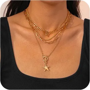 Gold Layered Necklace for Women-Dainty Pendant Charm Necklaces Gold Choker Jewelry Gifts Outfit Women
