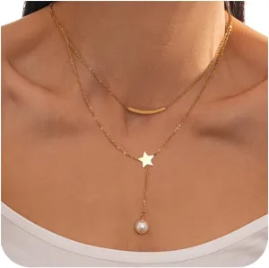 Gold Layered Necklace for Women-Dainty Pendant Charm Necklaces Gold Choker Jewelry Gifts Outfit Women