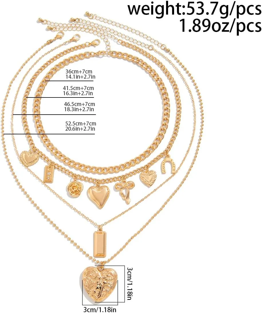 Gold Layered Necklace for Women Heart Cross Flower Pendant Statement Necklace Stacking Chain Choker Ocean Boho Jewelry