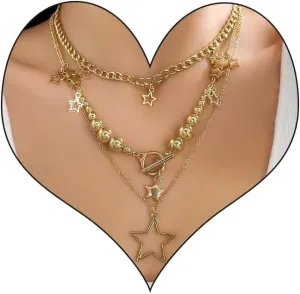 Gold Layered Necklace for Women,Chunky Gold Pendant Necklace Gold Heart Pendant Stackable Chain Necklace Cuban Dainty Trendy Necklace Jewelry