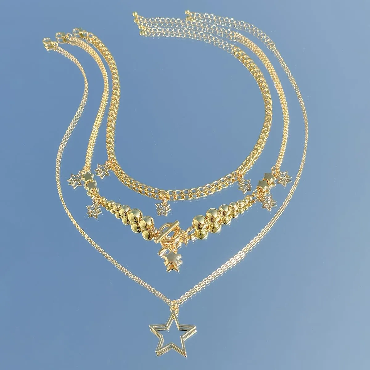 Gold Layered Necklace for Women,Chunky Gold Pendant Necklace Gold Heart Pendant Stackable Chain Necklace Cuban Dainty Trendy Necklace Jewelry