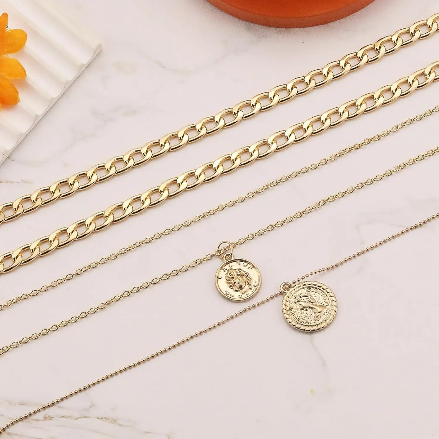 Gold Layered Necklaces for Women Pirate Accessories Necklace Gold Coin Pendant Charm Necklace Stacked Chunky Gold Necklace Women Dainty Choker Necklaces Set Jewelry