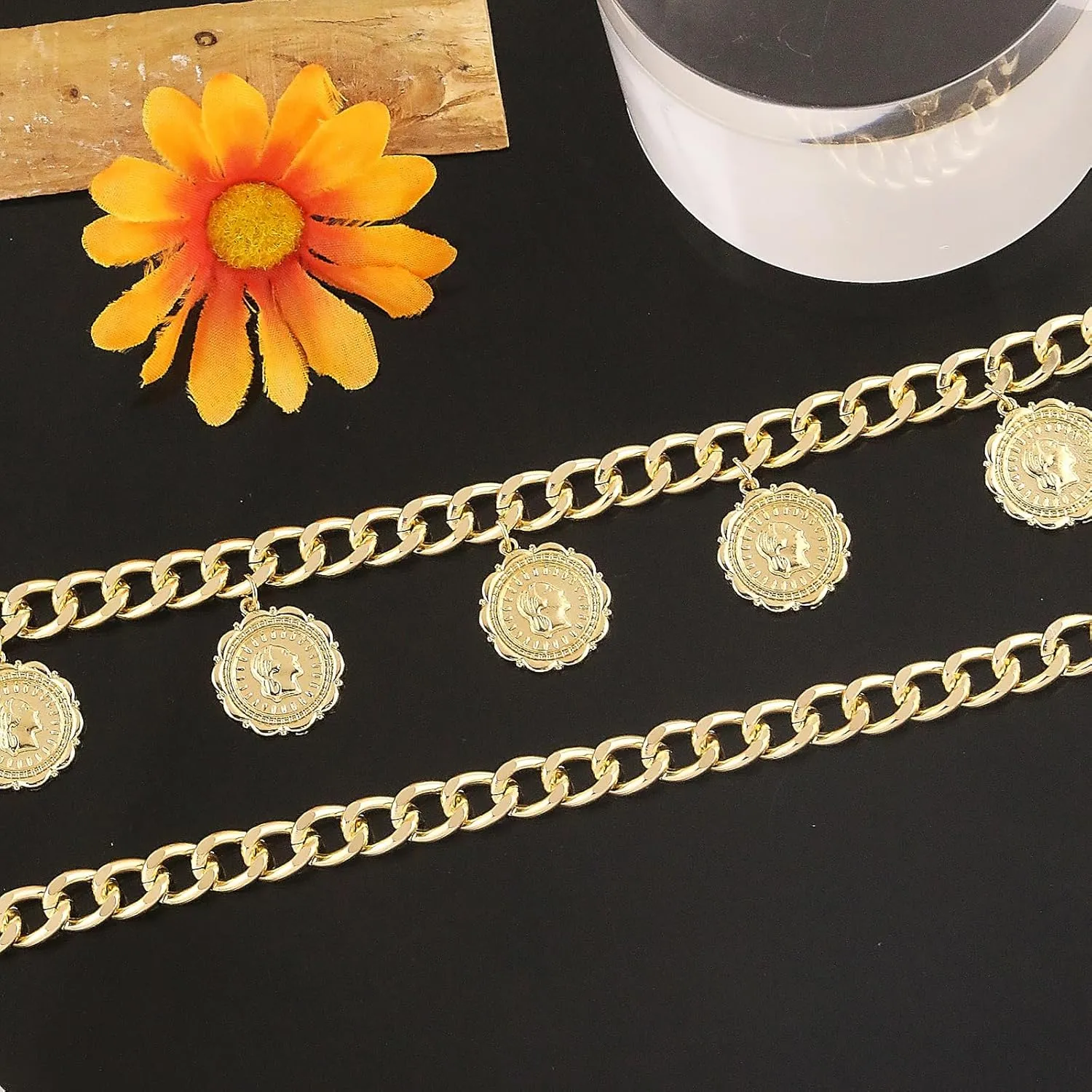 Gold Layered Necklaces for Women Pirate Accessories Necklace Gold Coin Pendant Charm Necklace Stacked Chunky Gold Necklace Women Dainty Choker Necklaces Set Jewelry