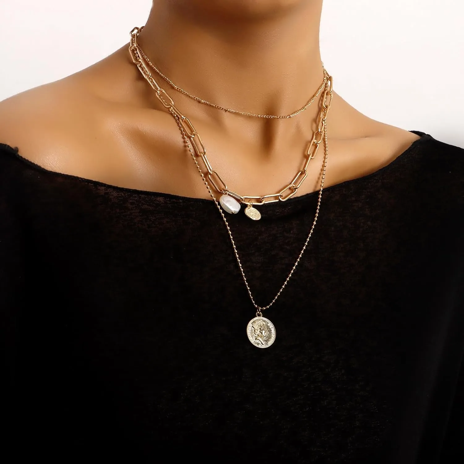 Gold Layered Necklaces for Women Pirate Accessories Necklace Gold Coin Pendant Charm Necklace Stacked Chunky Gold Necklace Women Dainty Choker Necklaces Set Jewelry