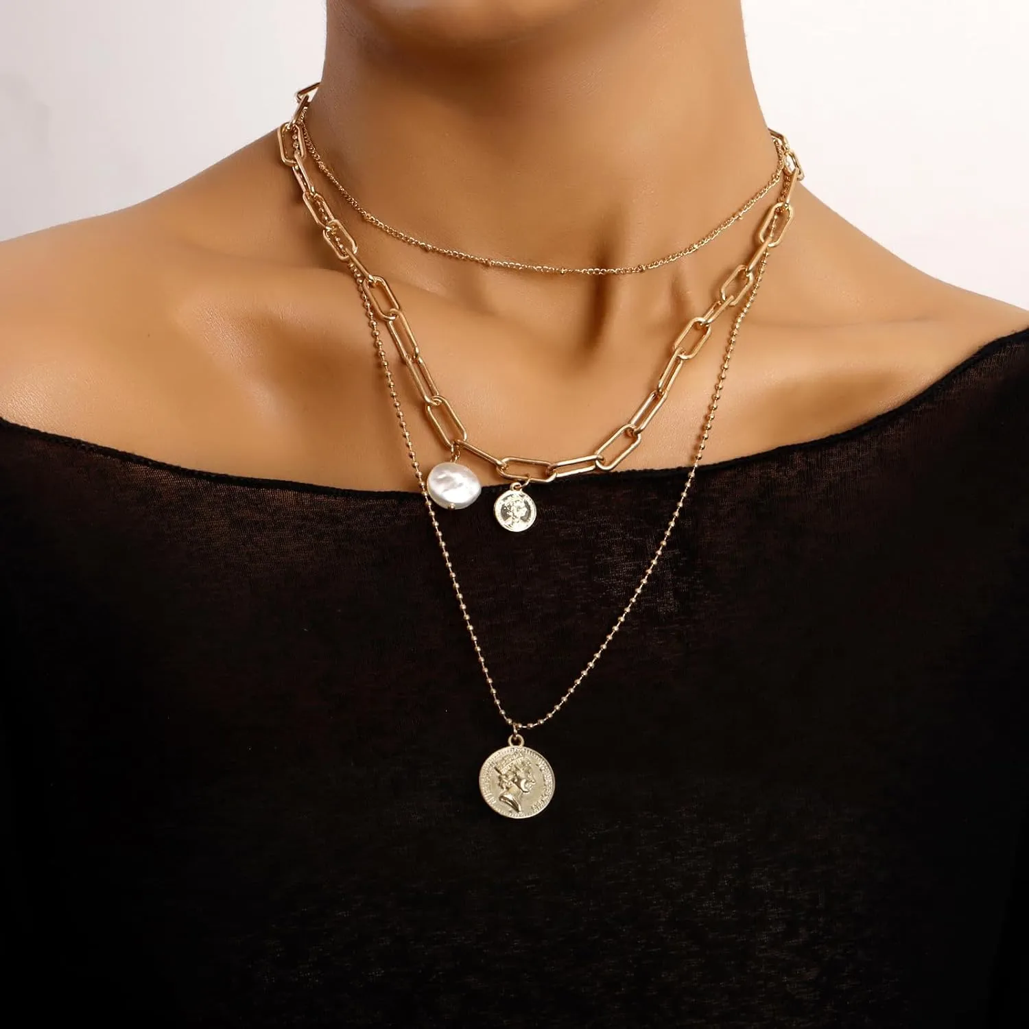 Gold Layered Necklaces for Women Pirate Accessories Necklace Gold Coin Pendant Charm Necklace Stacked Chunky Gold Necklace Women Dainty Choker Necklaces Set Jewelry