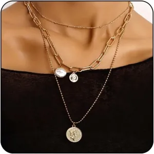 Gold Layered Necklaces for Women Pirate Accessories Necklace Gold Coin Pendant Charm Necklace Stacked Chunky Gold Necklace Women Dainty Choker Necklaces Set Jewelry