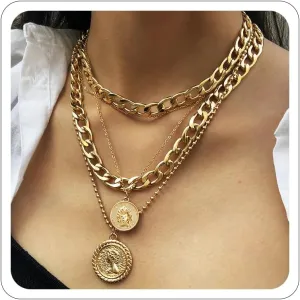 Gold Layered Necklaces for Women Pirate Accessories Necklace Gold Coin Pendant Charm Necklace Stacked Chunky Gold Necklace Women Dainty Choker Necklaces Set Jewelry