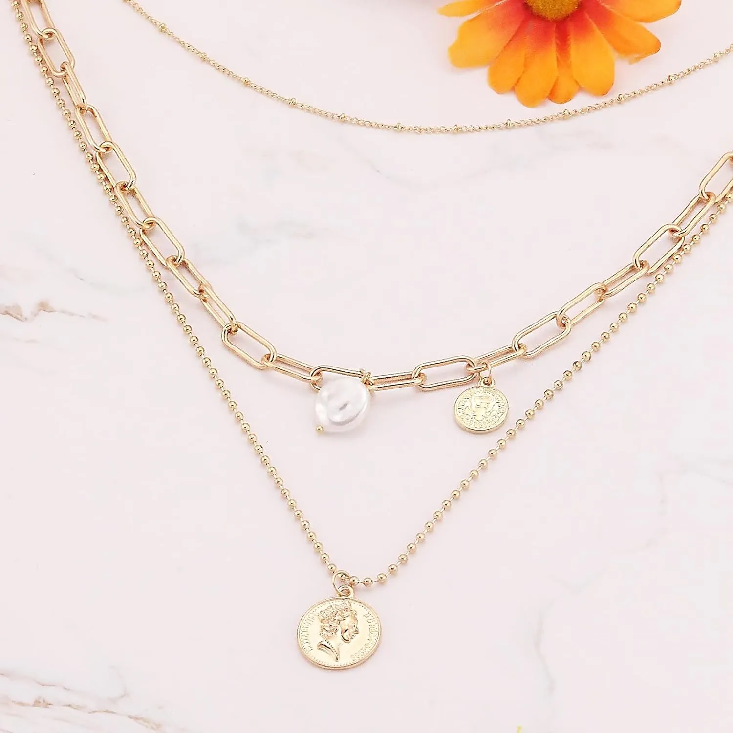 Gold Layered Necklaces for Women Pirate Accessories Necklace Gold Coin Pendant Charm Necklace Stacked Chunky Gold Necklace Women Dainty Choker Necklaces Set Jewelry