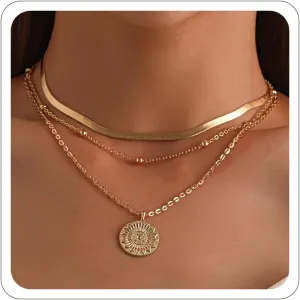 Gold Layered Necklaces for Women Pirate Accessories Necklace Gold Coin Pendant Charm Necklace Stacked Chunky Gold Necklace Women Dainty Choker Necklaces Set Jewelry