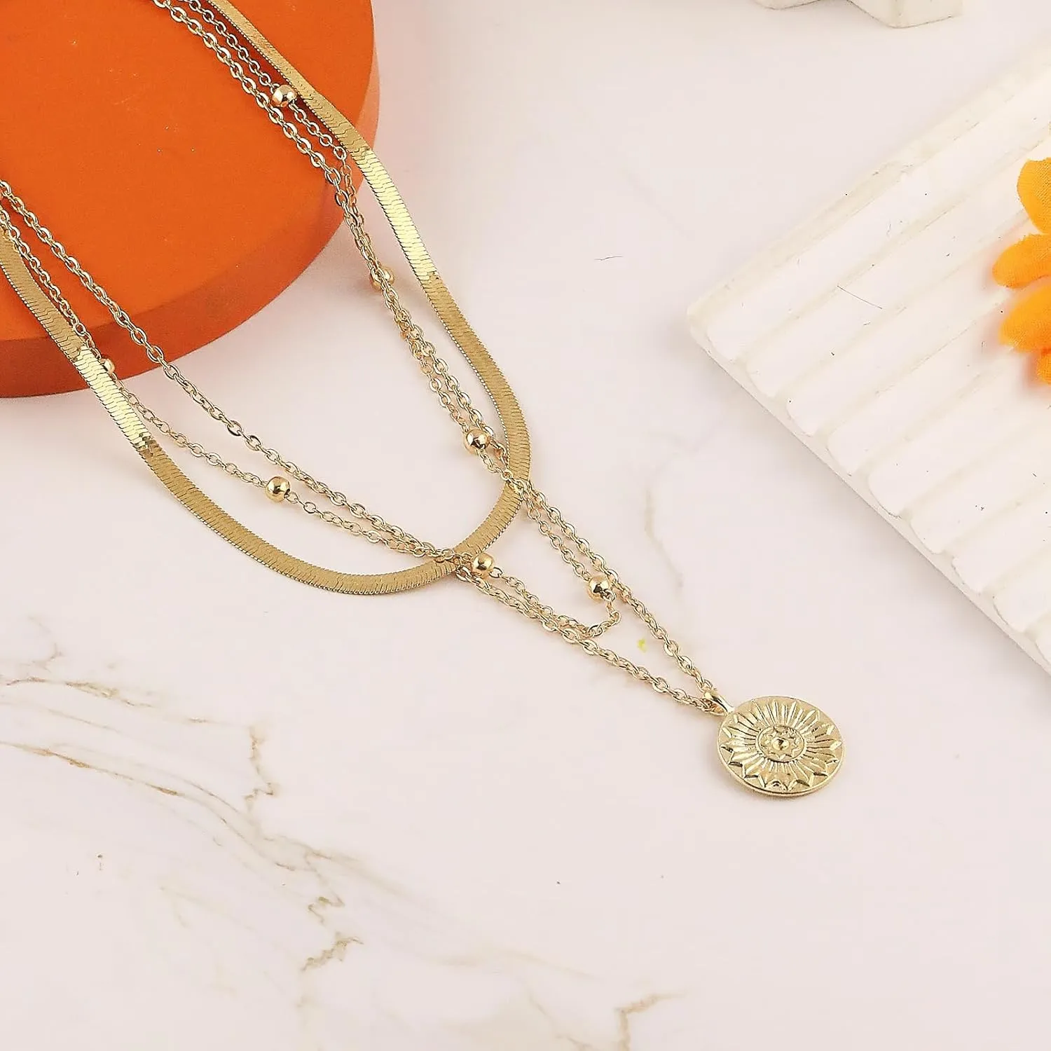 Gold Layered Necklaces for Women Pirate Accessories Necklace Gold Coin Pendant Charm Necklace Stacked Chunky Gold Necklace Women Dainty Choker Necklaces Set Jewelry