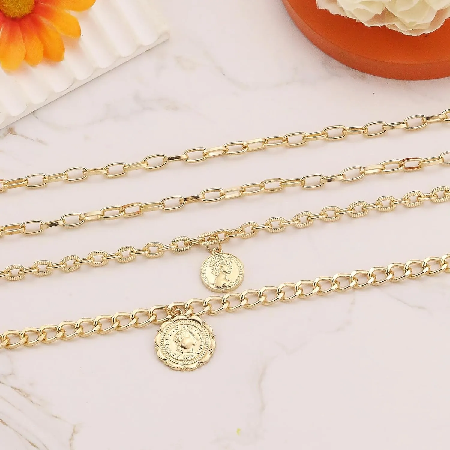 Gold Layered Necklaces for Women Pirate Accessories Necklace Stacked Chunky Gold Necklace Gold Coin Pendant Charm Necklace Women Dainty Choker Necklaces Set Jewelry