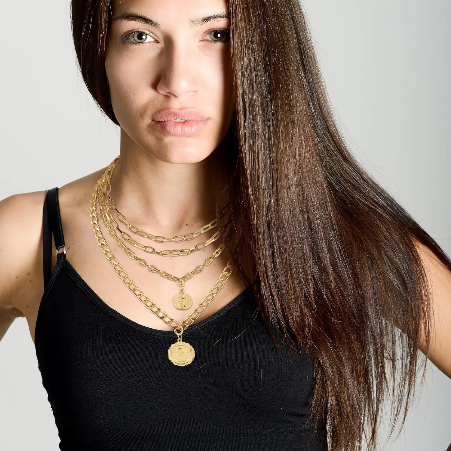 Gold Layered Necklaces for Women Pirate Accessories Necklace Stacked Chunky Gold Necklace Gold Coin Pendant Charm Necklace Women Dainty Choker Necklaces Set Jewelry